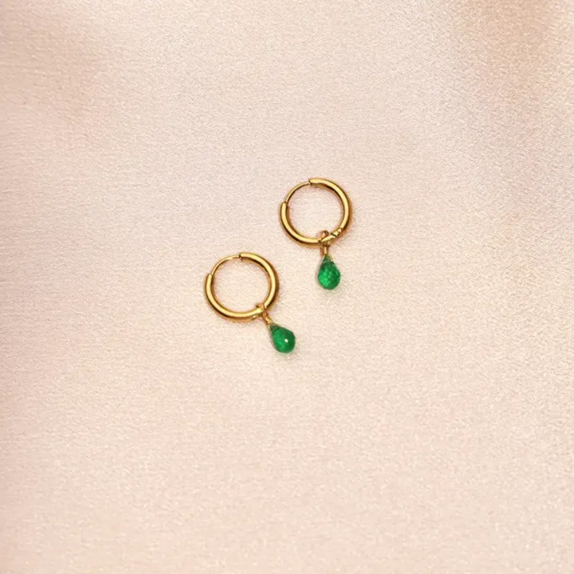 Image of Victoire Collection Stainless Steel Earrings with Green Crystal