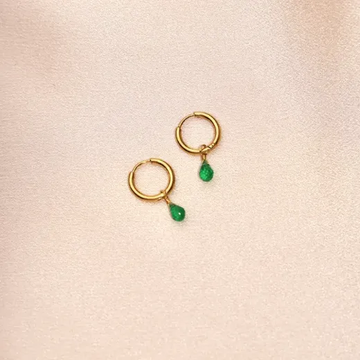 Image of Victoire Collection Stainless Steel Earrings with Green Crystal