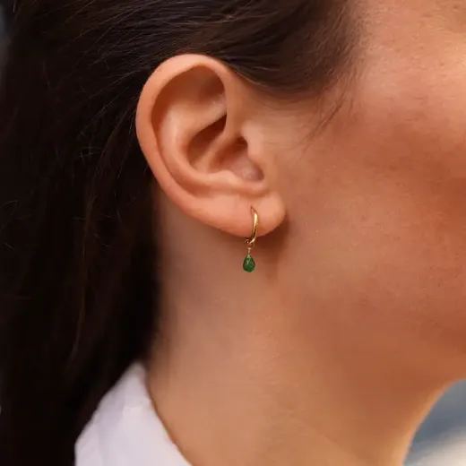 Image of Victoire Collection Stainless Steel Earrings with Green Crystal